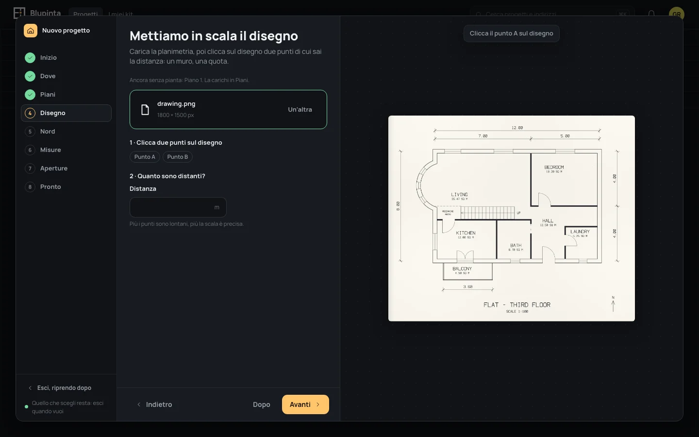 Il disegno dell’esempio caricato: drawing.png, 1.800 × 1.500 px, in attesa dei due punti