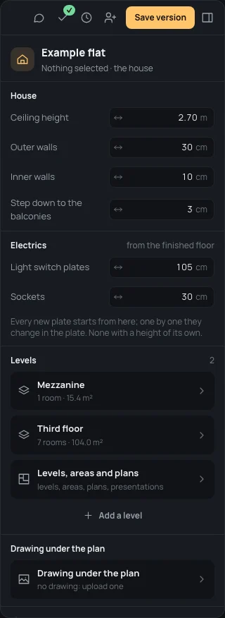 The house's inspector: House, Electrics, Levels and Drawing under the plan