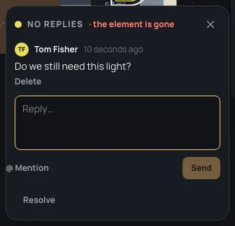 A thread on the laundry's light, deleted: No replies · the element is gone