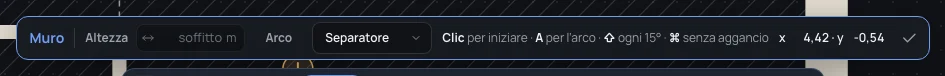 La barra impostata su Separatore da ⇧W: niente spessore né Segui, solo Altezza, Arco e il tipo