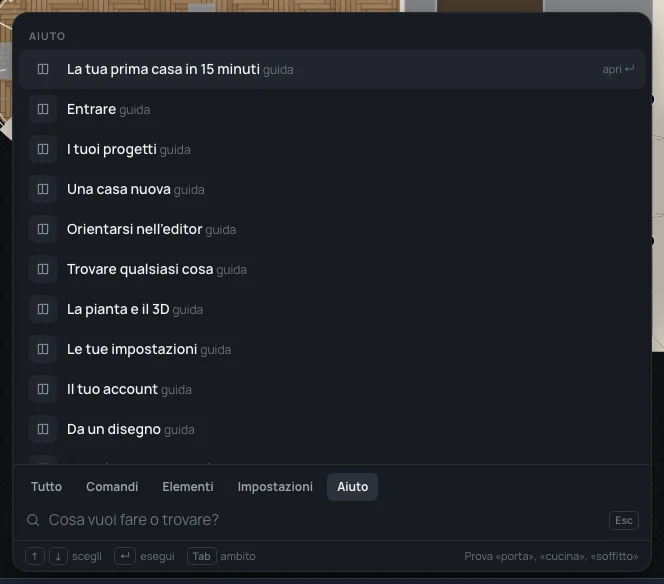 L’ambito Aiuto: le pagine della guida, per prima I tuoi progetti