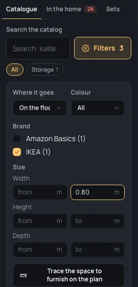The filters open: Where it goes On the floor, the IKEA brand ticked, the width up to 0.80 m