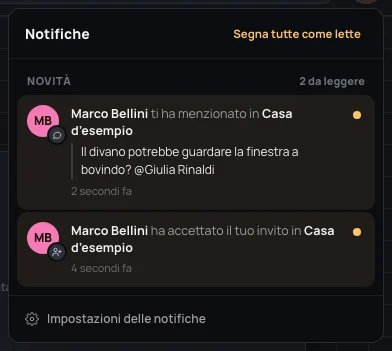 La campanella aperta: sotto Novità, 2 da leggere, Marco Bellini ti ha menzionato in Casa d’esempio, con le prime parole del commento, e Marco Bellini ha accettato il tuo invito in Casa d’esempio