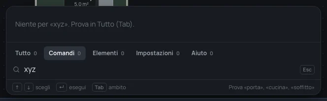 xyz scritto in Comandi: Niente per «xyz». Prova in Tutto (Tab).