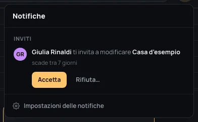 La campanella aperta: sotto Inviti, Giulia Rinaldi ti invita a modificare Casa d’esempio, scade tra 7 giorni, Accetta e Rifiuta…
