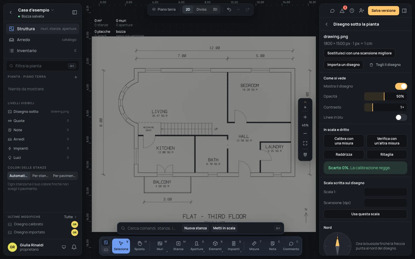 Prima: Il disegno dell’esempio come scansionato, e con Linee in blu
