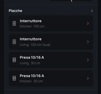 Le Placche del muro wall-19: due interruttori e due prese, l’interruttore del Living a 120 cm (sua)