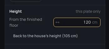 A plate's height at 120 cm, this plate only, with Back to the house's height (105 cm) under it