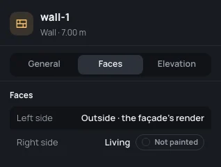 The faces of wall-1: outside on the left, the living room on the right, not painted