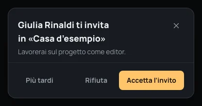 Giulia Rinaldi ti invita in «Casa d’esempio»: Più tardi, Rifiuta, Accetta l’invito